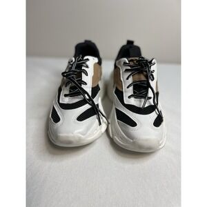 Steve Madden Women's Myles Sneaker White Tan  Black Size 8MComfort